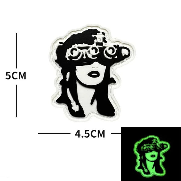 Girl Head 'Night Vision Goggles | Luminous' PVC Rubber Velcro Patch