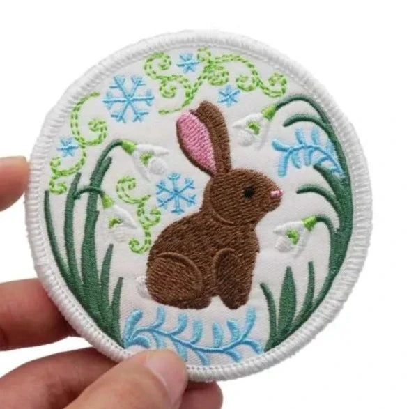 Cute 'Winter Rabbit | Round' Embroidered Velcro Patch