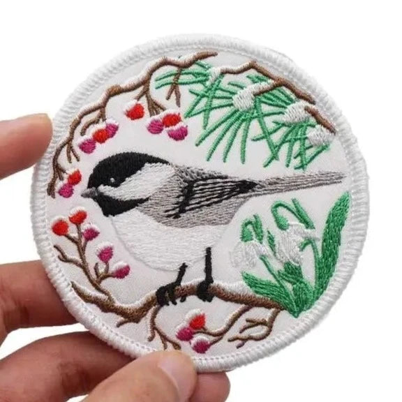 Cute 'Winter Magpie | Round' Embroidered Velcro Patch