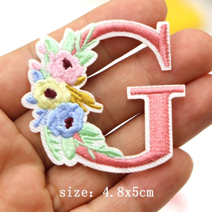 Cute 'Pink Letter G | Flowers' Embroidered Patch