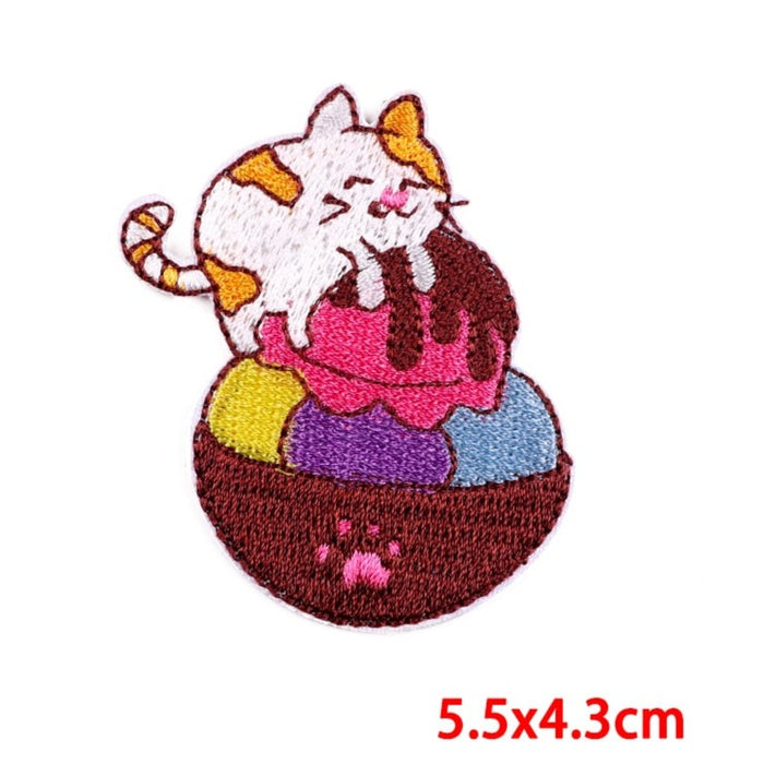 Cute 'Cat Ice Cream Topping' Embroidered Patch