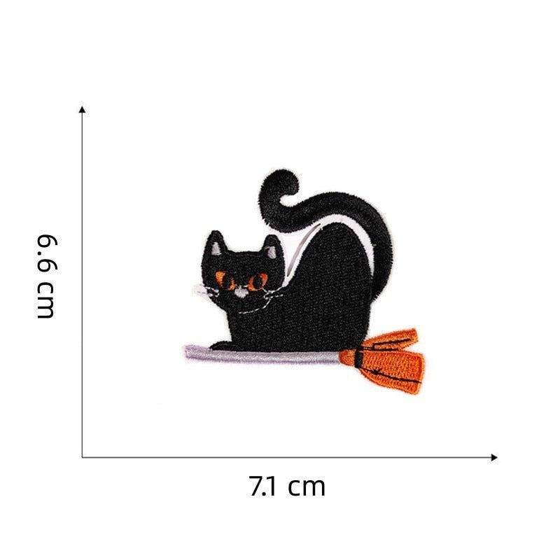 Halloween 'Black Cat | Witch Broom' Embroidered Patch