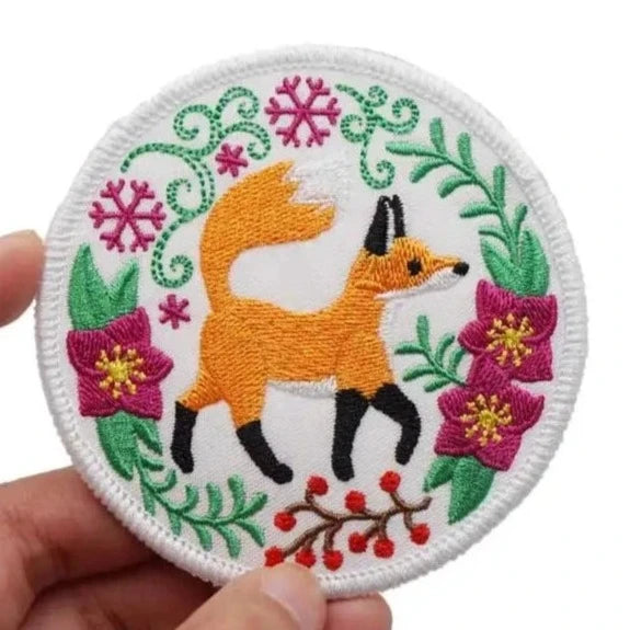 Cute 'Winter Fox | Round' Embroidered Velcro Patch