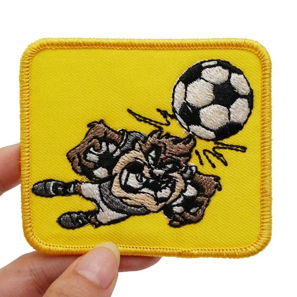 Tasmanian Devil 'Playing Soccer | Square' Embroidered Velcro Patch