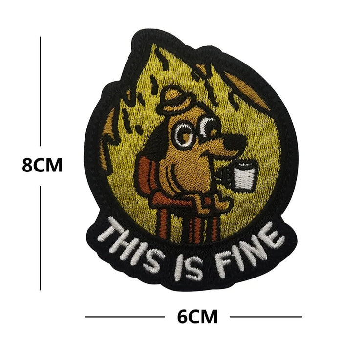Cute Dog 'Drinking Coffee | This Is Fine' Embroidered Velcro Patch