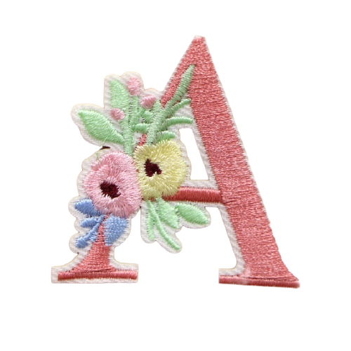 Cute 'Pink Letter A | Flowers | 1.0' Embroidered Patch