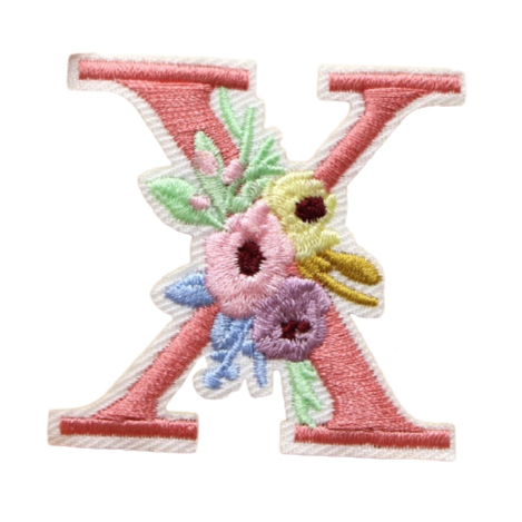Cute 'Pink Letter X | Flowers' Embroidered Patch