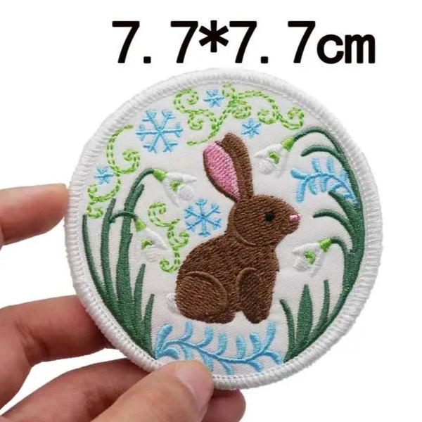 Cute 'Winter Rabbit | Round' Embroidered Patch