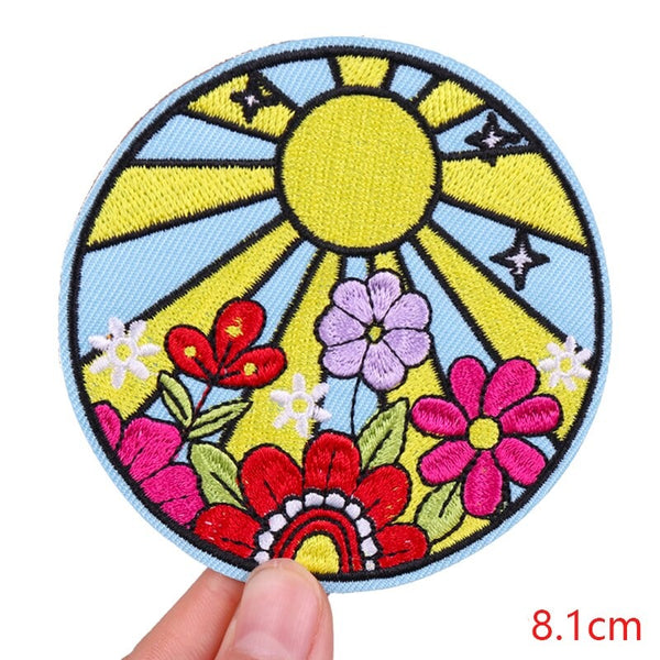 Cute 'Sun and Flowers' Embroidered Patch