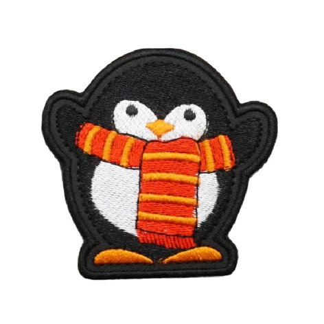 Cute Penguin 'Wearing Striped Scarf' Embroidered Velcro Patch