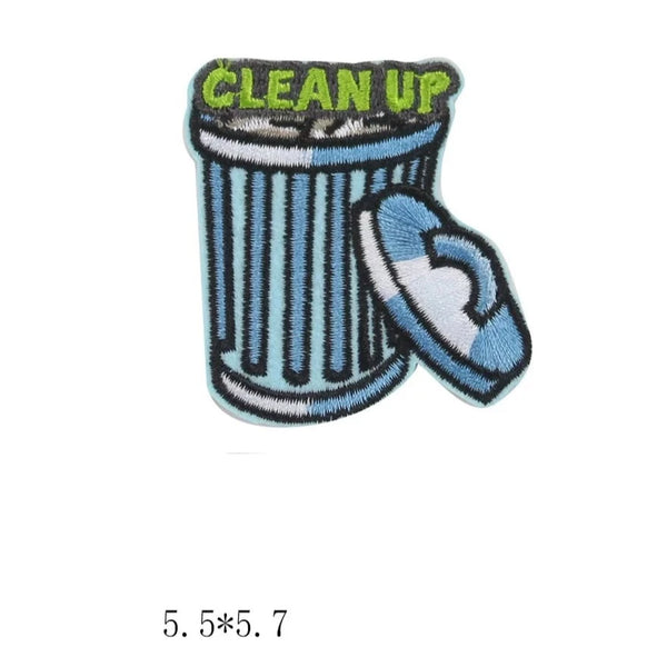 Trash Can 'Clean Up' Embroidered Patch