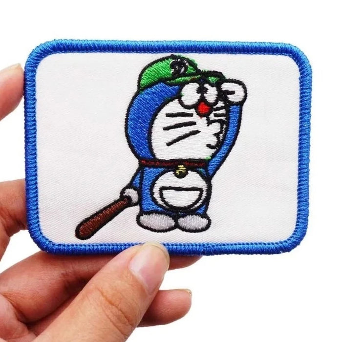 Doraemon 'Playing Baseball | Square' Embroidered Velcro Patch
