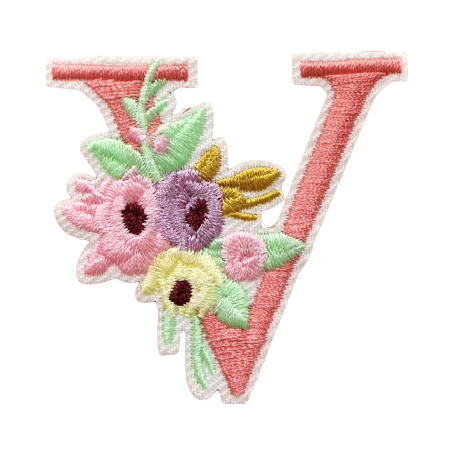 Cute 'Pink Letter V | Flowers' Embroidered Patch