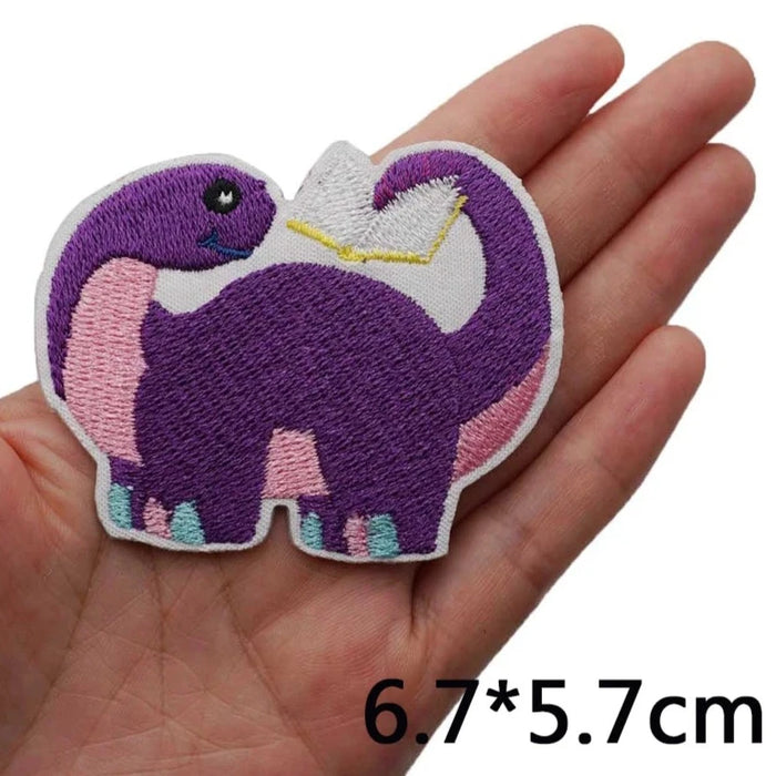 Purple Dinosaur 'Reading Book' Embroidered Patch