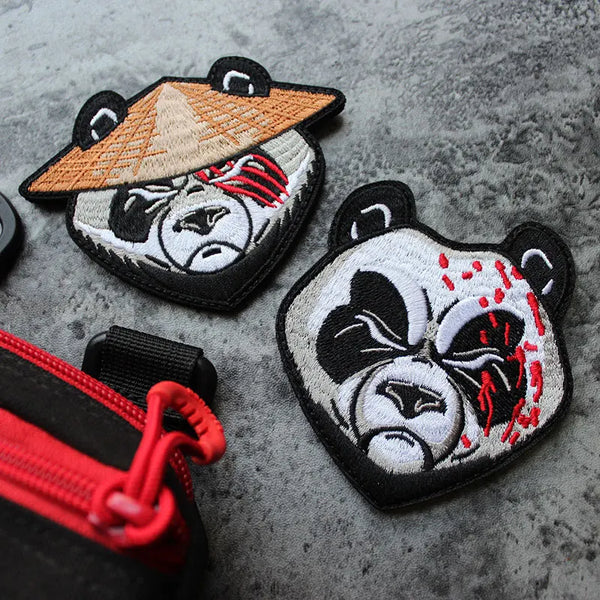 Panda Head 'Set of 2' Embroidered Velcro Patch