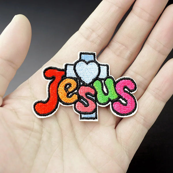 Cute 'Jesus Font and Cross' Embroidered Patch