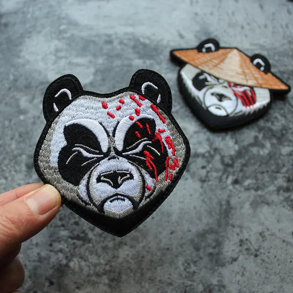 Panda Head 'Set of 2' Embroidered Velcro Patch