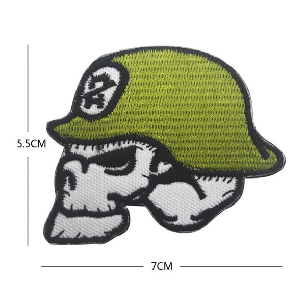 Skull Head 'Green Hat' Embroidered Velcro Patch