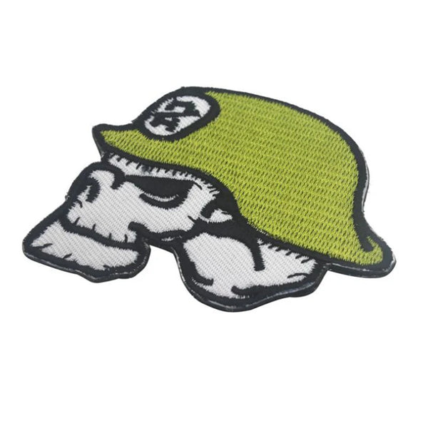 Skull Head 'Green Hat' Embroidered Velcro Patch