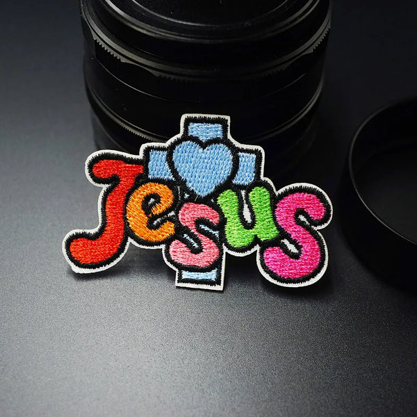 Cute 'Jesus Font and Cross' Embroidered Patch