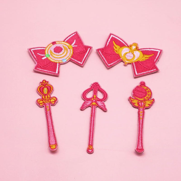 Sailor Moon 'Pink Bow and Wands | Set of 5' Embroidered Patch