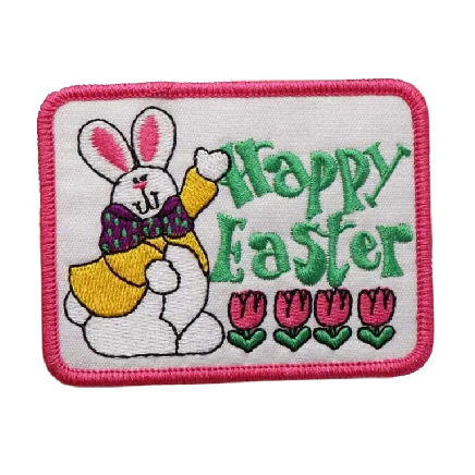 Cute Bunny 'Happy Easter | Square' Embroidered Velcro Patch