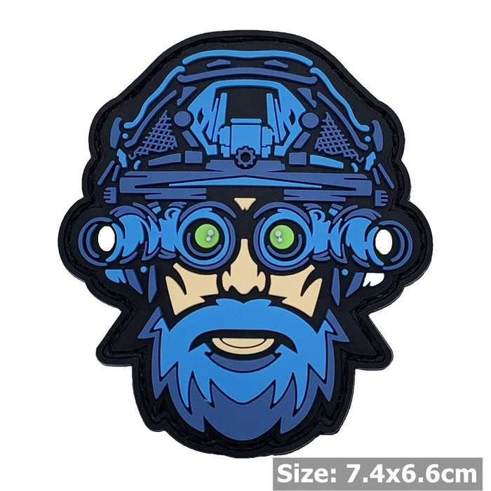 Bearded Man Head 'Tactical Headgear' PVC Rubber Velcro Patch