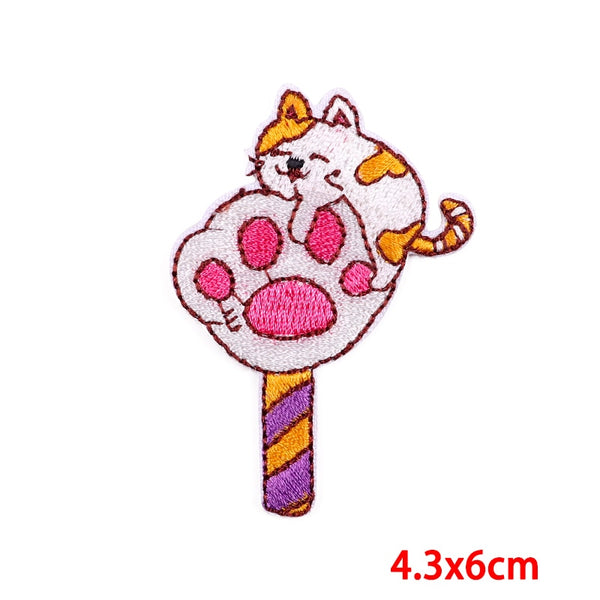 Cute Cat 'Paw Lollipop' Embroidered Patch