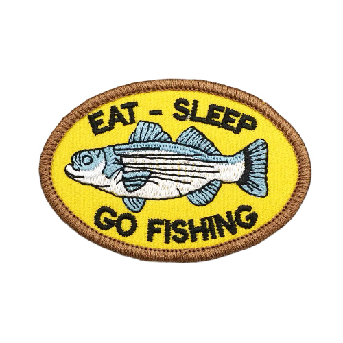 Striped Bass Fish 'Eat-Sleep-Go Fishing' Embroidered Velcro Patch