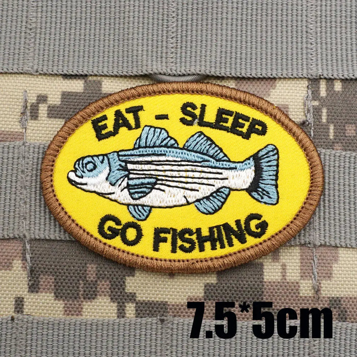 Striped Bass Fish 'Eat-Sleep-Go Fishing' Embroidered Velcro Patch