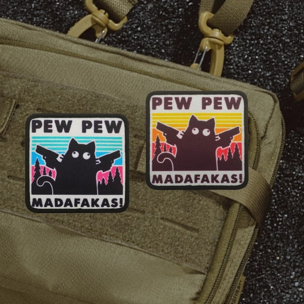 Black Cat 'Pew Pew Madafakas!' Embroidered Velcro Patch