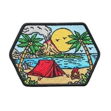 Camping Adventures 'Beach and Volcano View' Embroidered Velcro Patch