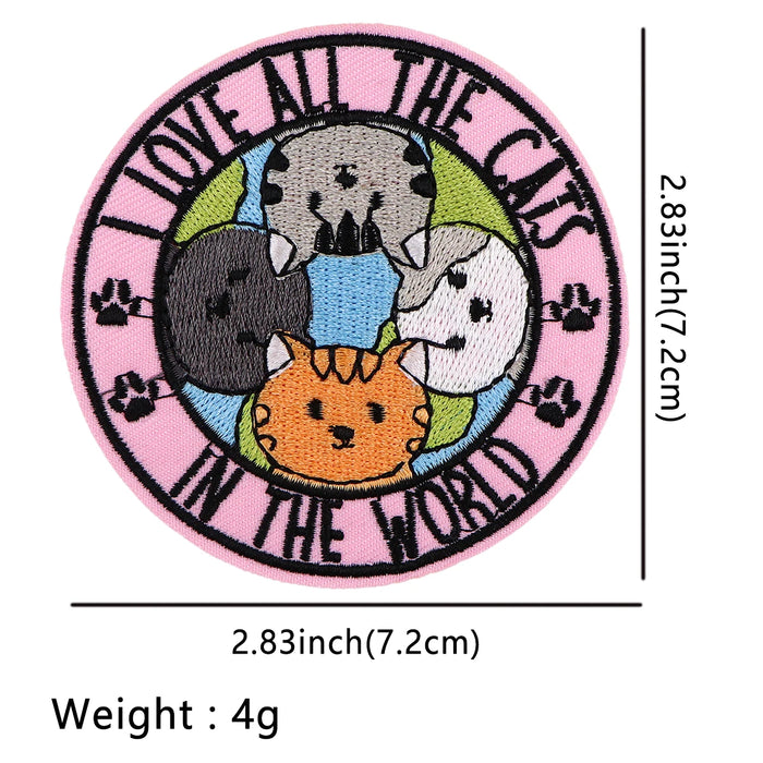 Cute 'I Love All The Cats In The World' Embroidered Patch