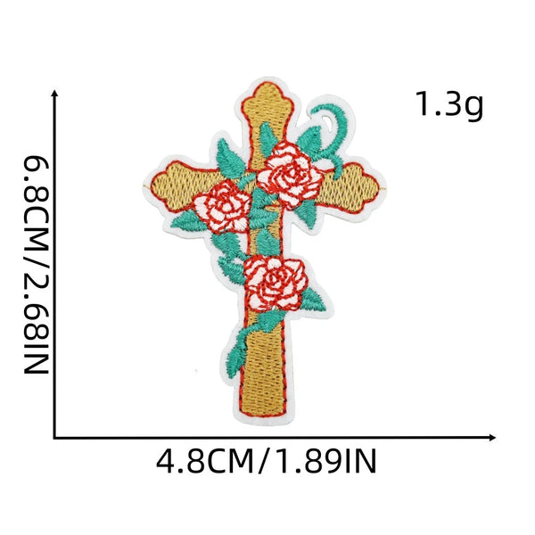 Cross 'Roses' Embroidered Patch