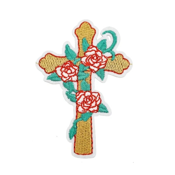 Cross 'Roses' Embroidered Patch