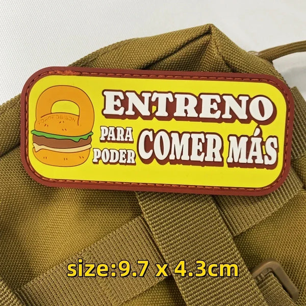 Hamburger Fitness 'Entreno Para Poder Comer Mas' PVC Rubber Velcro Patch