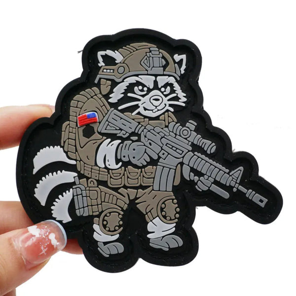 Raccoon 'Tactical Gun' PVC Rubber Velcro Patch