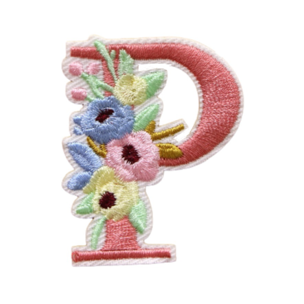 Cute 'Pink Letter P | Flowers' Embroidered Patch