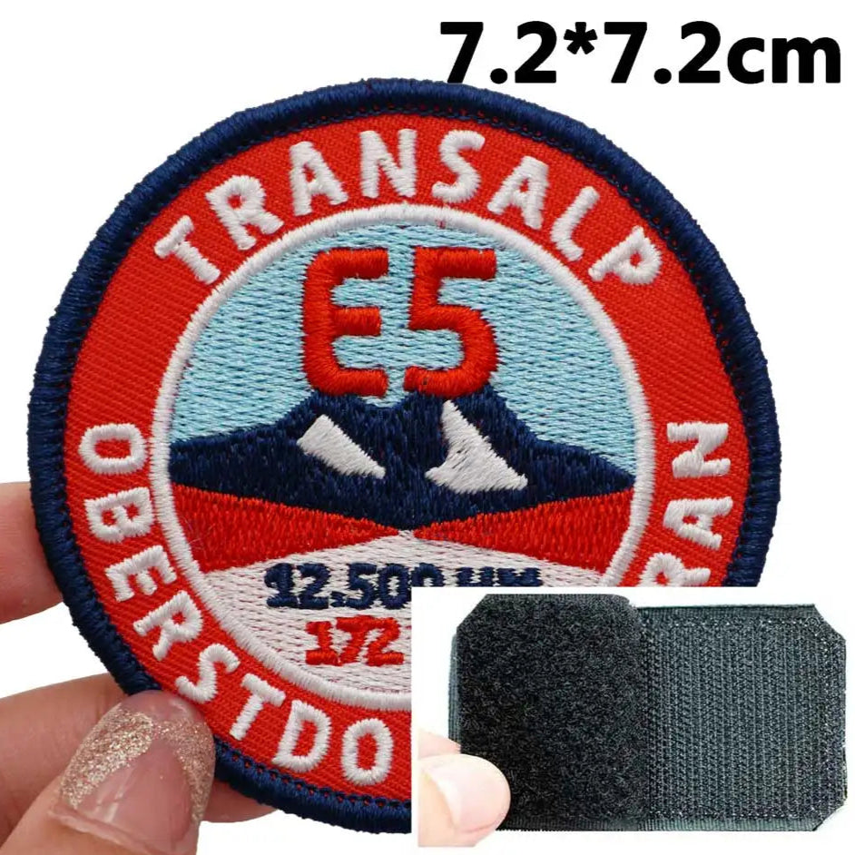 Outdoor Adventure 'Transalp E5 | Round' Embroidered Velcro Patch