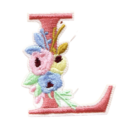 Cute 'Pink Letter L | Flowers' Embroidered Patch