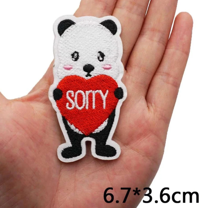 Cute Panda 'Sorry Heart' Embroidered Patch