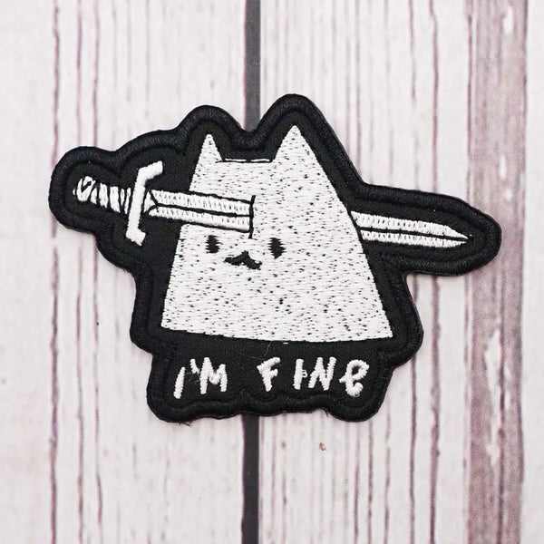 Tormented Cat 'I'm Fine' Embroidered Velcro Patch