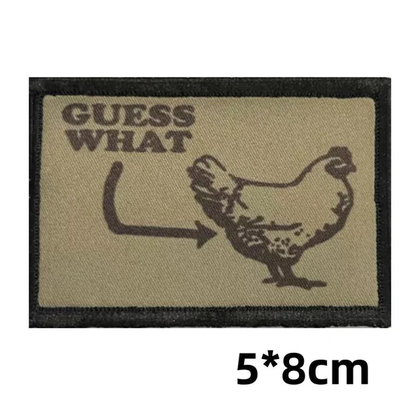 Funny Chicken 'Guess What' Embroidered Velcro Patch