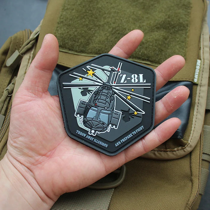 Z-8L Helicopter 'Throw Away Illusions and Prepare To Fight' PVC Rubber Velcro Patch
