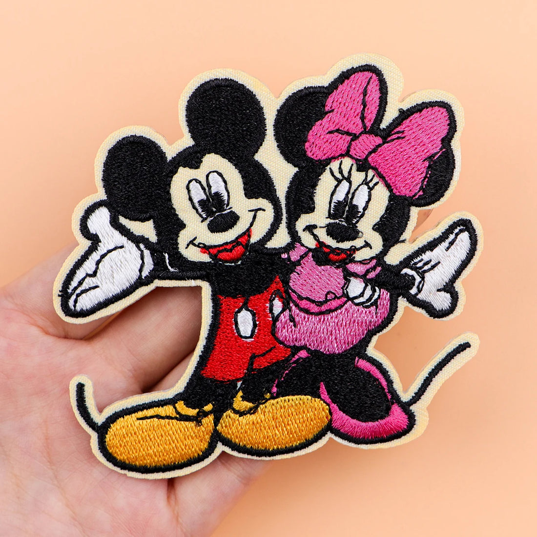 Mickey and Minnie 'Happy' Embroidered Patch