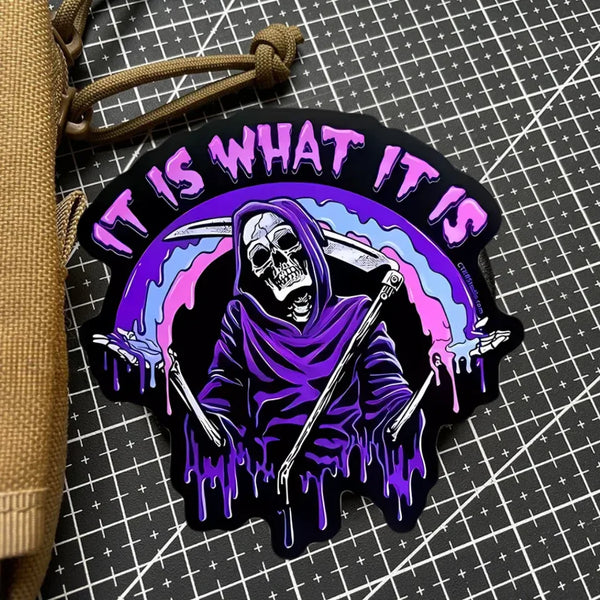 Grim Reaper 'It Is What It Is | Shrug' PVC Rubber Velcro Patch