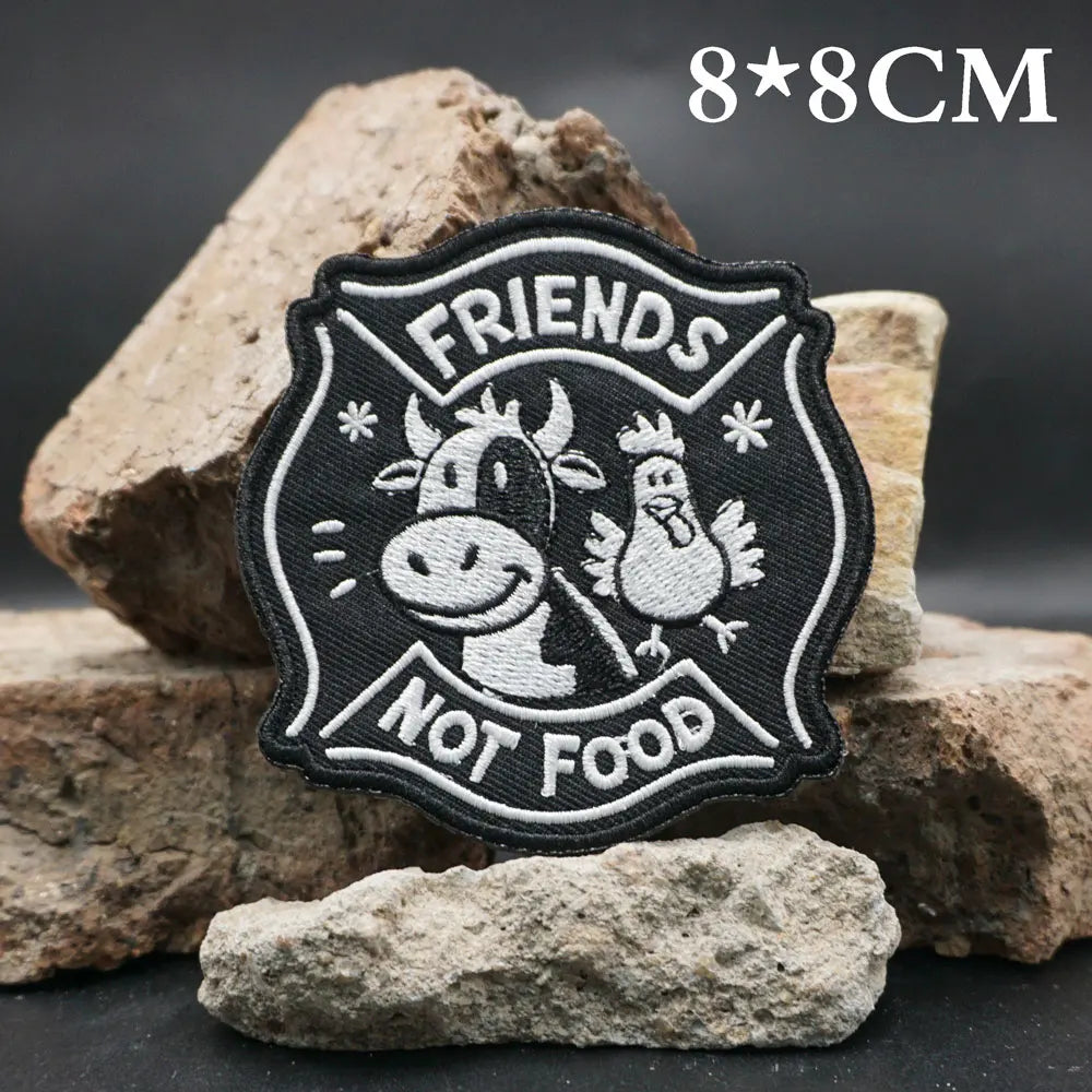 Cute Cow and Chicken 'Friends Not Food' Embroidered Patch