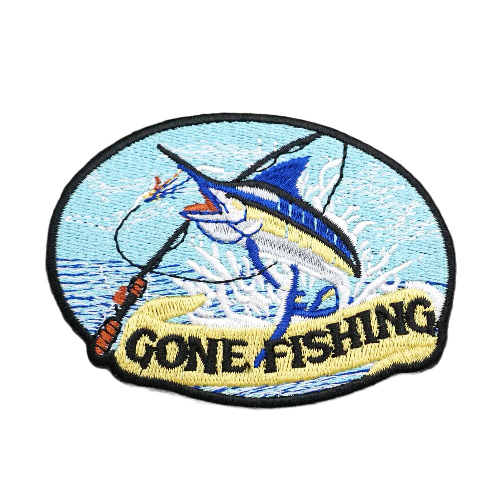 Blue Marlin 'Gone Fishing' Embroidered Velcro Patch