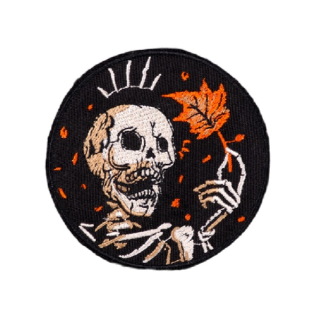 Skeleton 'Holding Maple Leaf' Embroidered Patch