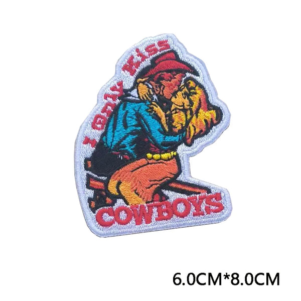 Cute 'I Only Kiss Cowboys' Embroidered Patch